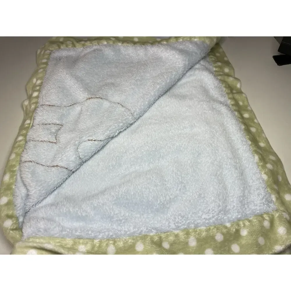 Cocalo Blue Elephant Baby Blanket Green Polka Dot Trim Plush Embroidered *READ*